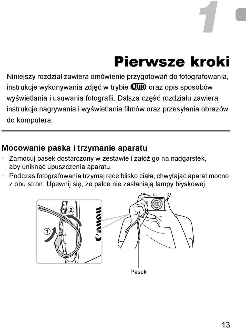 Dalsza część rozdziału zawiera instrukcje nagrywania i wyświetlania filmów oraz przesyłania obrazów do komputera.