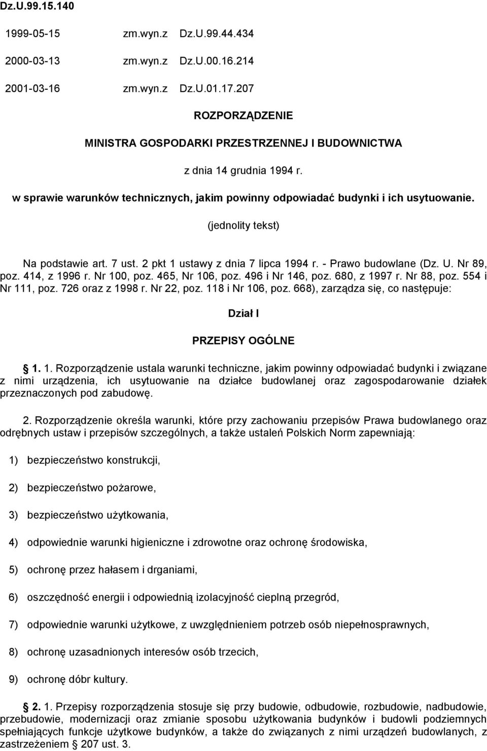 (jednolity tekst) Na podstawie art. 7 ust. 2 pkt 1 ustawy z dnia 7 lipca 1994 r. - Prawo budowlane (Dz. U. Nr 89, poz. 414, z 1996 r. Nr 100, poz. 465, Nr 106, poz. 496 i Nr 146, poz. 680, z 1997 r.