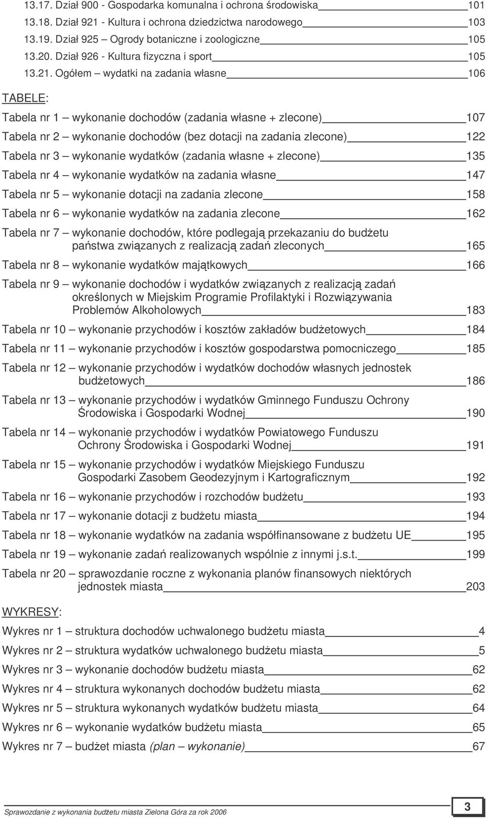 Ogółem wydatki na zadania własne 106 TABELE: Tabela nr 1 wykonanie dochodów (zadania własne + zlecone) 107 Tabela nr 2 wykonanie dochodów (bez dotacji na zadania zlecone) 122 Tabela nr 3 wykonanie