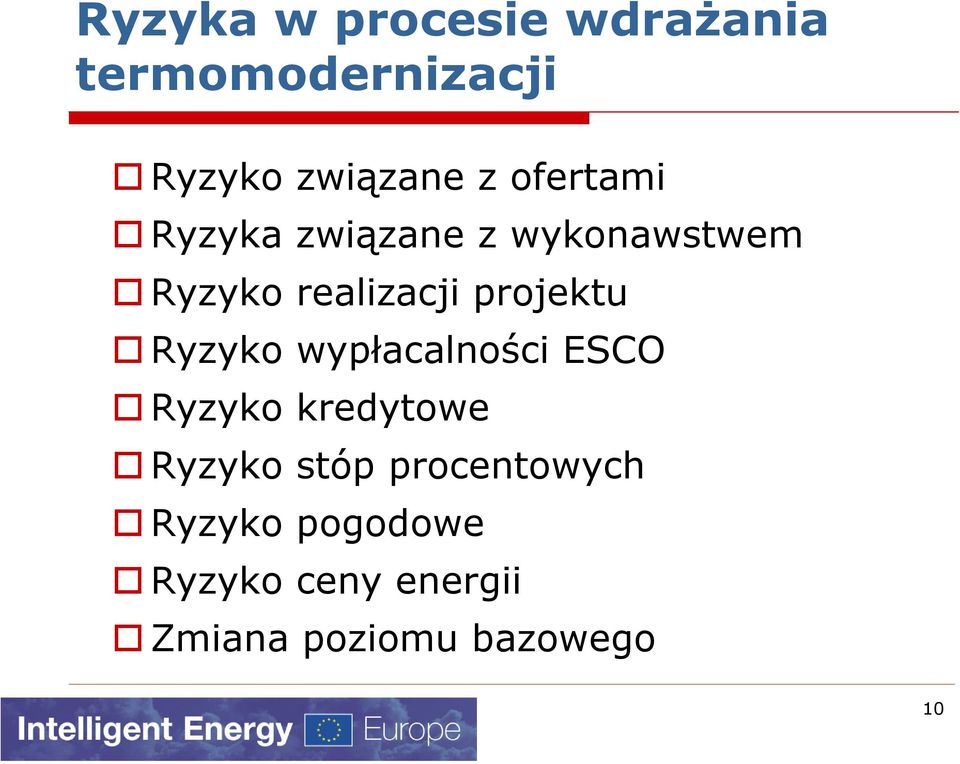 projektu Ryzyko wypłacalności ESCO Ryzyko kredytowe Ryzyko stóp