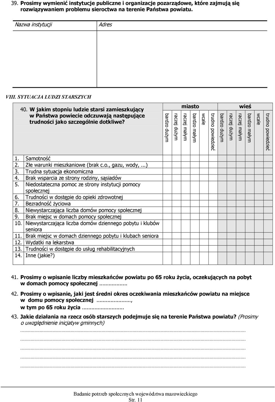 Trudna sytuacja ekonomiczna 4. Brak wsparcia ze strony rodziny, sąsiadów 5. Niedostateczna pomoc ze strony instytucji pomocy społecznej 6. Trudności w dostępie do opieki zdrowotnej 7.