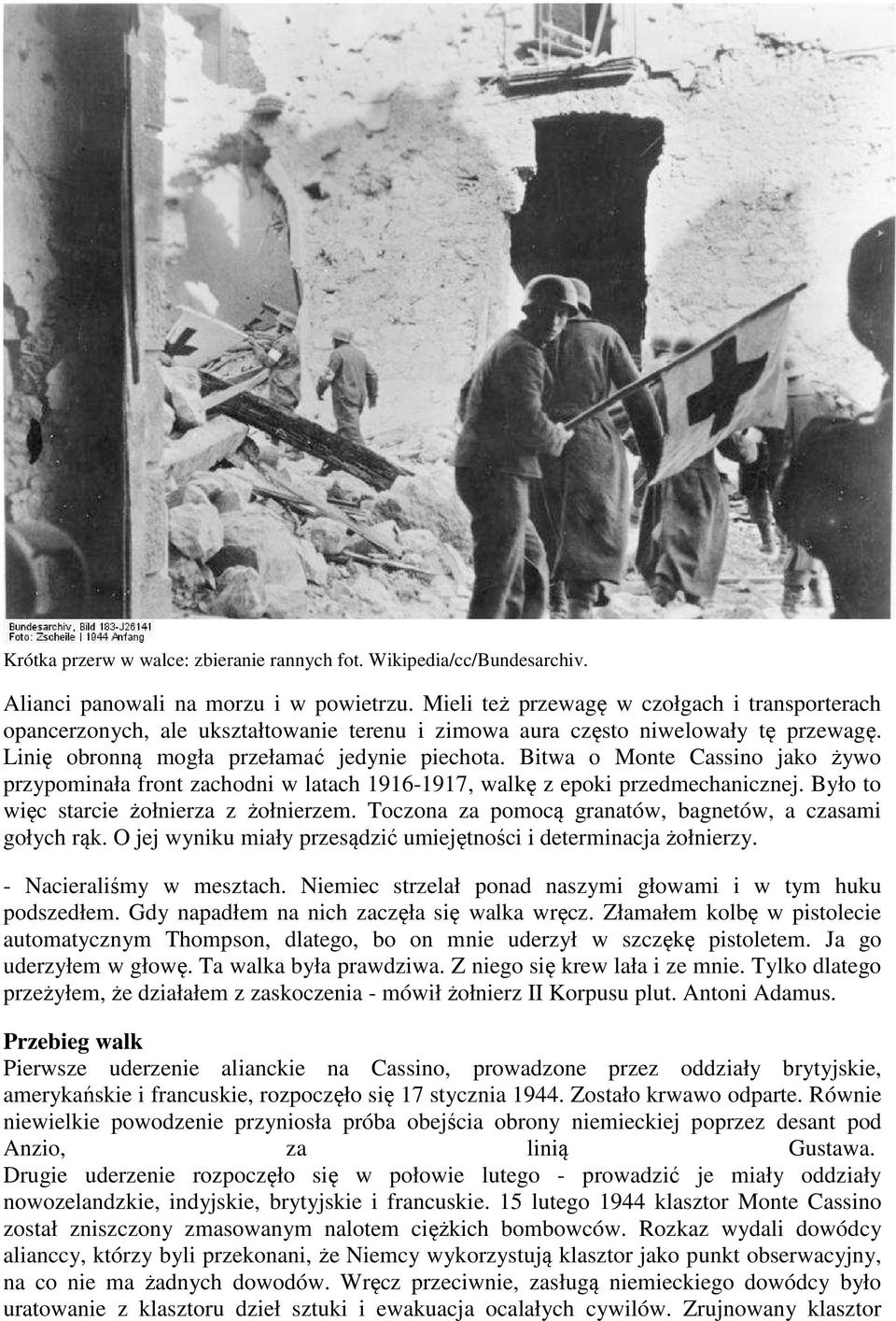 Bitwa o Monte Cassino jako żywo przypominała front zachodni w latach 1916-1917, walkę z epoki przedmechanicznej. Było to więc starcie żołnierza z żołnierzem.