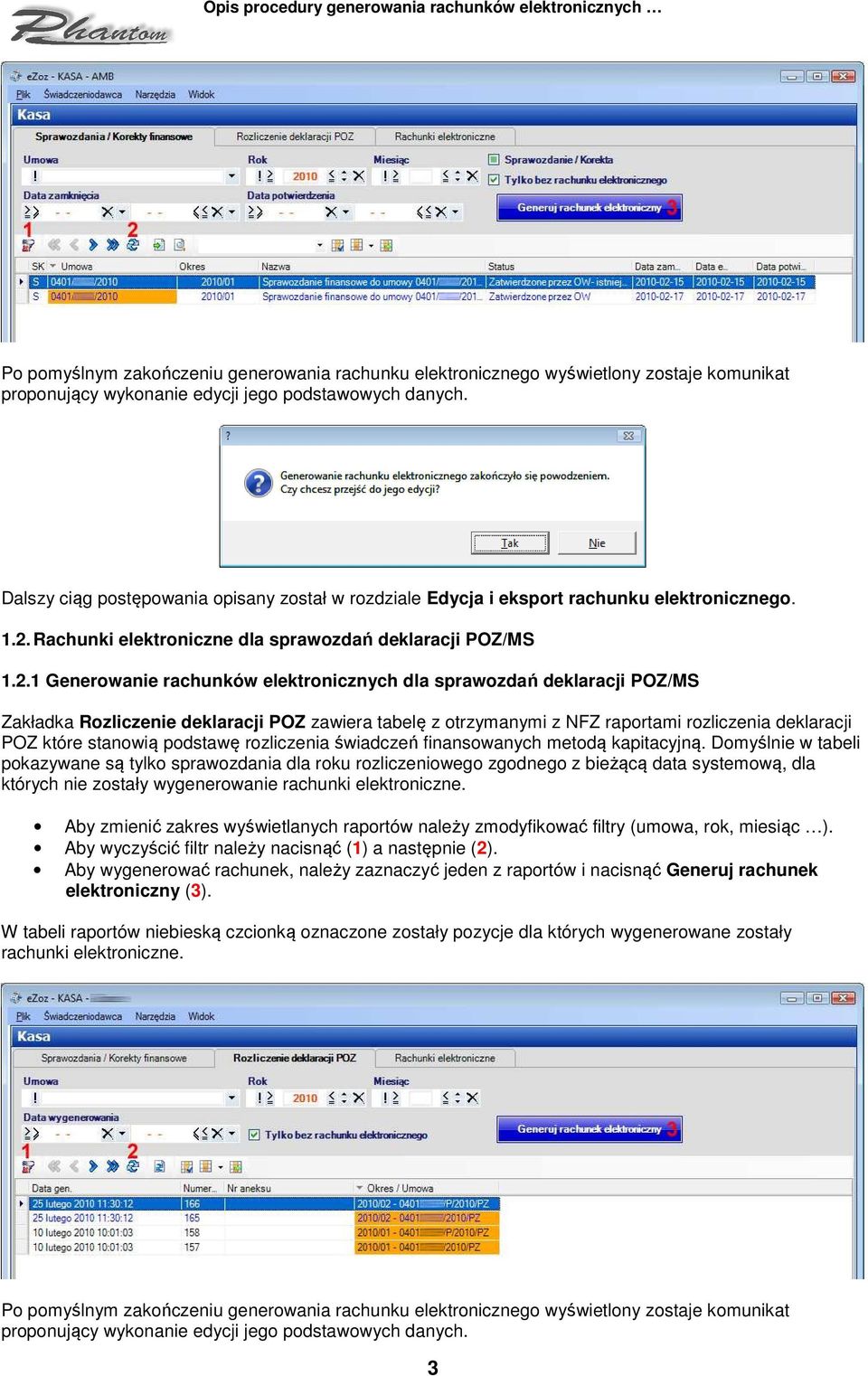 Rachunki elektroniczne dla sprawozdań deklaracji POZ/MS 1.2.