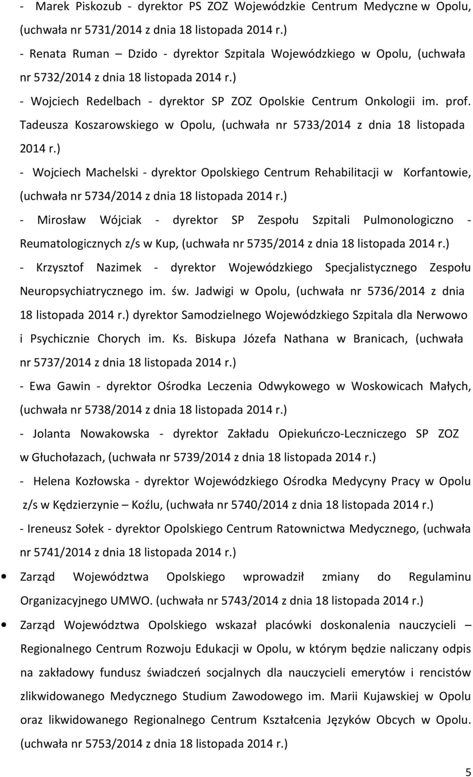 Tadeusza Koszarowskiego w Opolu, (uchwała nr 5733/2014 z dnia 18 listopada 2014 r.