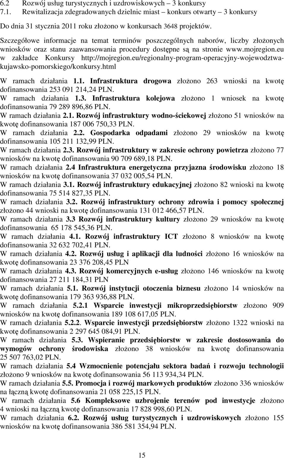 Szczegółowe informacje na temat terminów poszczególnych naborów, liczby złoŝonych wniosków oraz stanu zaawansowania procedury dostępne są na stronie www.mojregion.