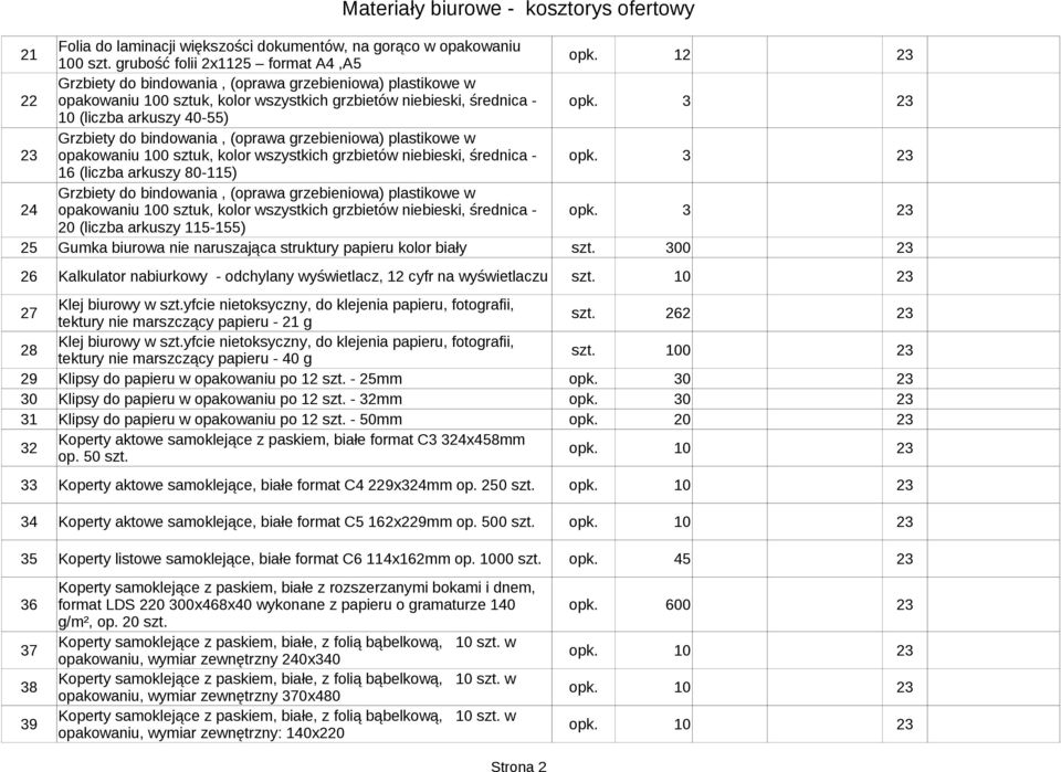 Grzbiety do bindowania, (oprawa grzebieniowa) plastikowe w opakowaniu 100 sztuk, kolor wszystkich grzbietów niebieski, średnica - 3 16 (liczba arkuszy 80-115) 24 Grzbiety do bindowania, (oprawa