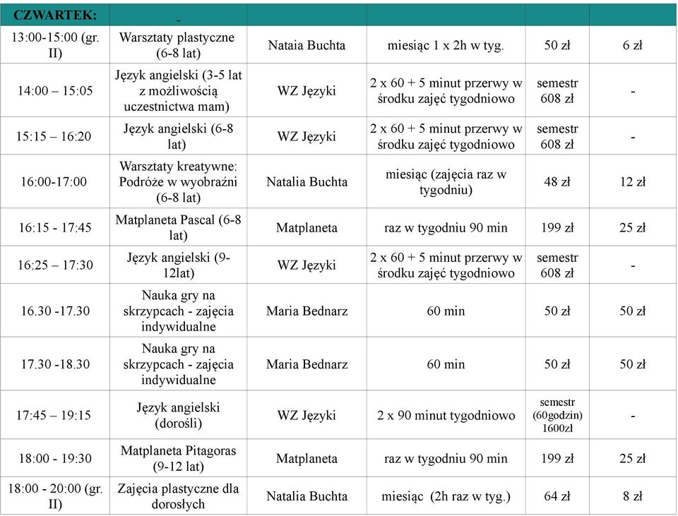 Warsztaty plastyczne (68 (35 lat z możliwością uczestnictwa mam) (68 (68 Matplaneta Pascal (68 (9 12 skrzypcach zajęcia skrzypcach