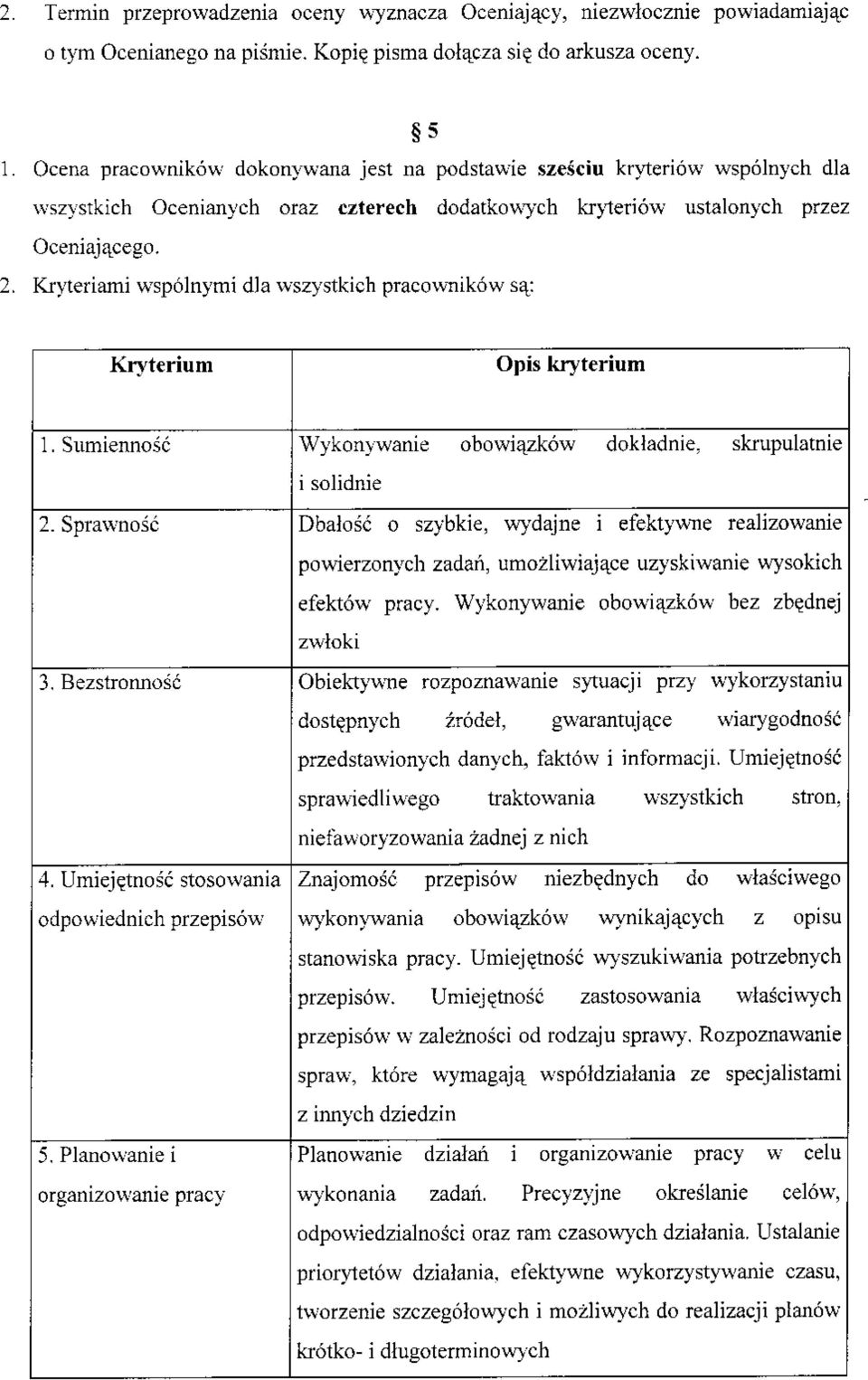 Kr-vteriami *'spólnymi dla wszystkich pracowrików s4: ustalonych przez Krvterium Opis kryterium 1 SumiennoSó Wykonlwanie obowiqzków dokladnie, skupulatnie i solidnie 2.