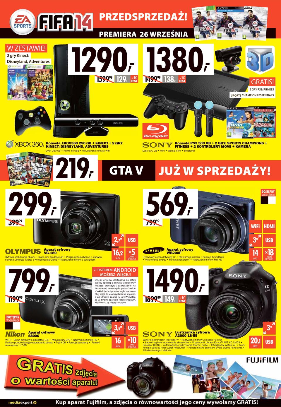 5x Wbudowana funkcja WiFi 219, GTA V Konsola PS3 500 GB + 2 GRY: SPORTS CHAMPIONS + FITNESS + 2 KONTROLERY MOVE + KAMERA Dysk 500 GB WiFi Wersja Slim Bluetooth JUŻ W SPRZEDAŻY!