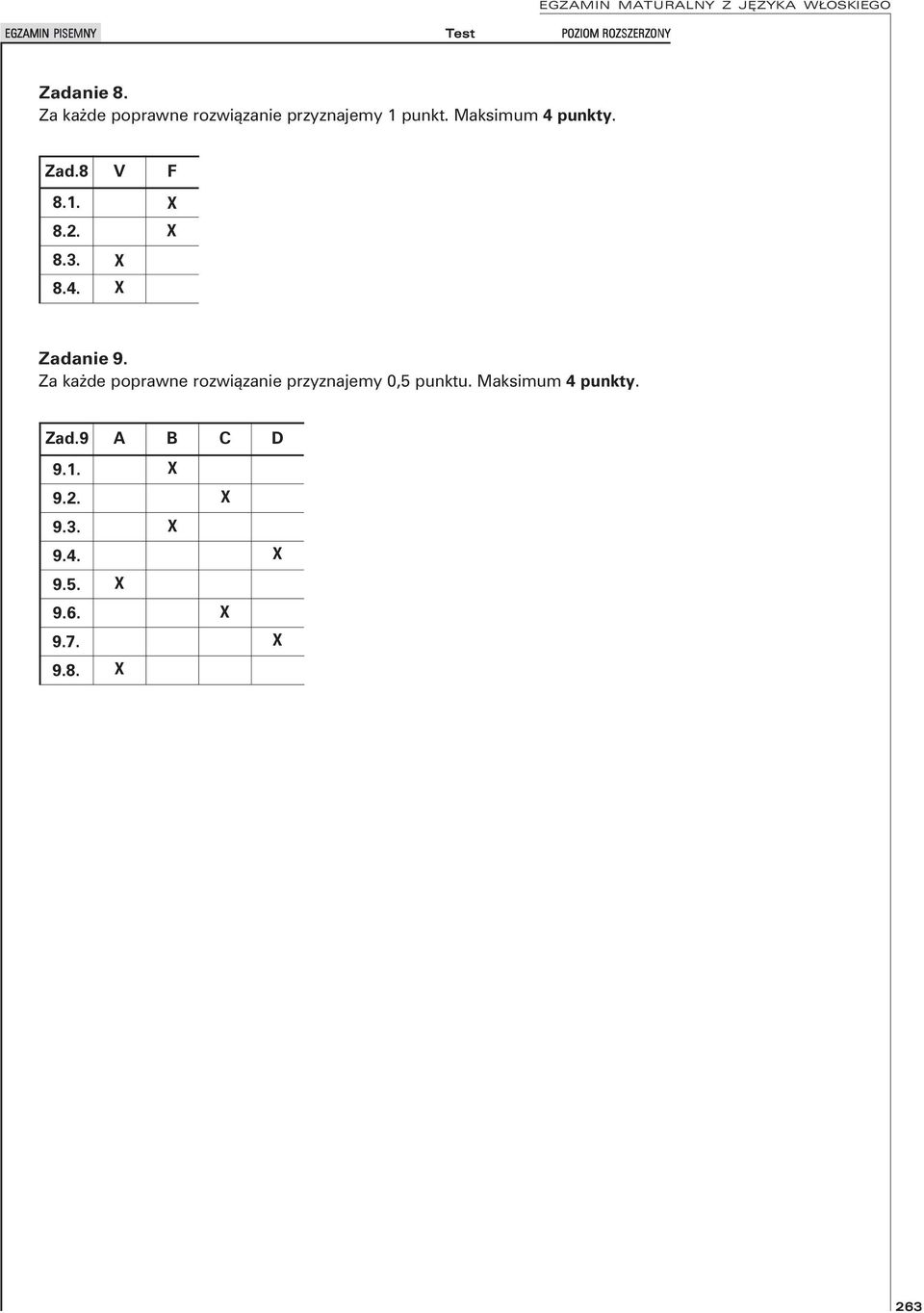 Maksimum 4 punkty. Zad.8 V F 8.1. 8.2. 8.3. 8.4. Zadanie 9.