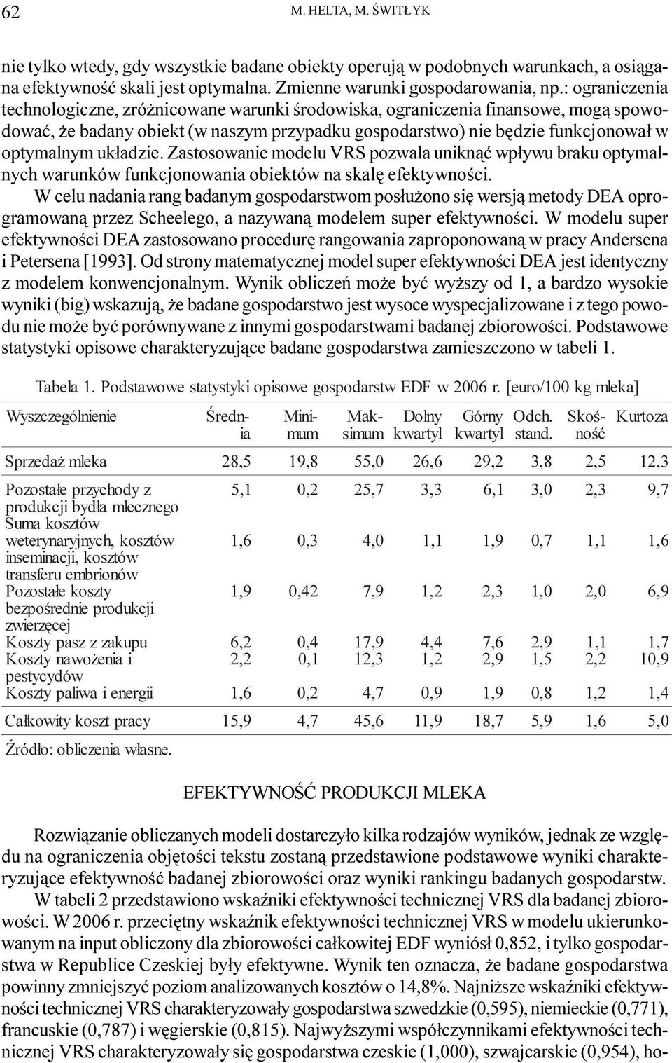 uk³adzie. Zastosowanie modelu VRS pozwala unikn¹æ wp³ywu braku optymalnych warunków funkcjonowania obiektów na skalê efektywnoœci.