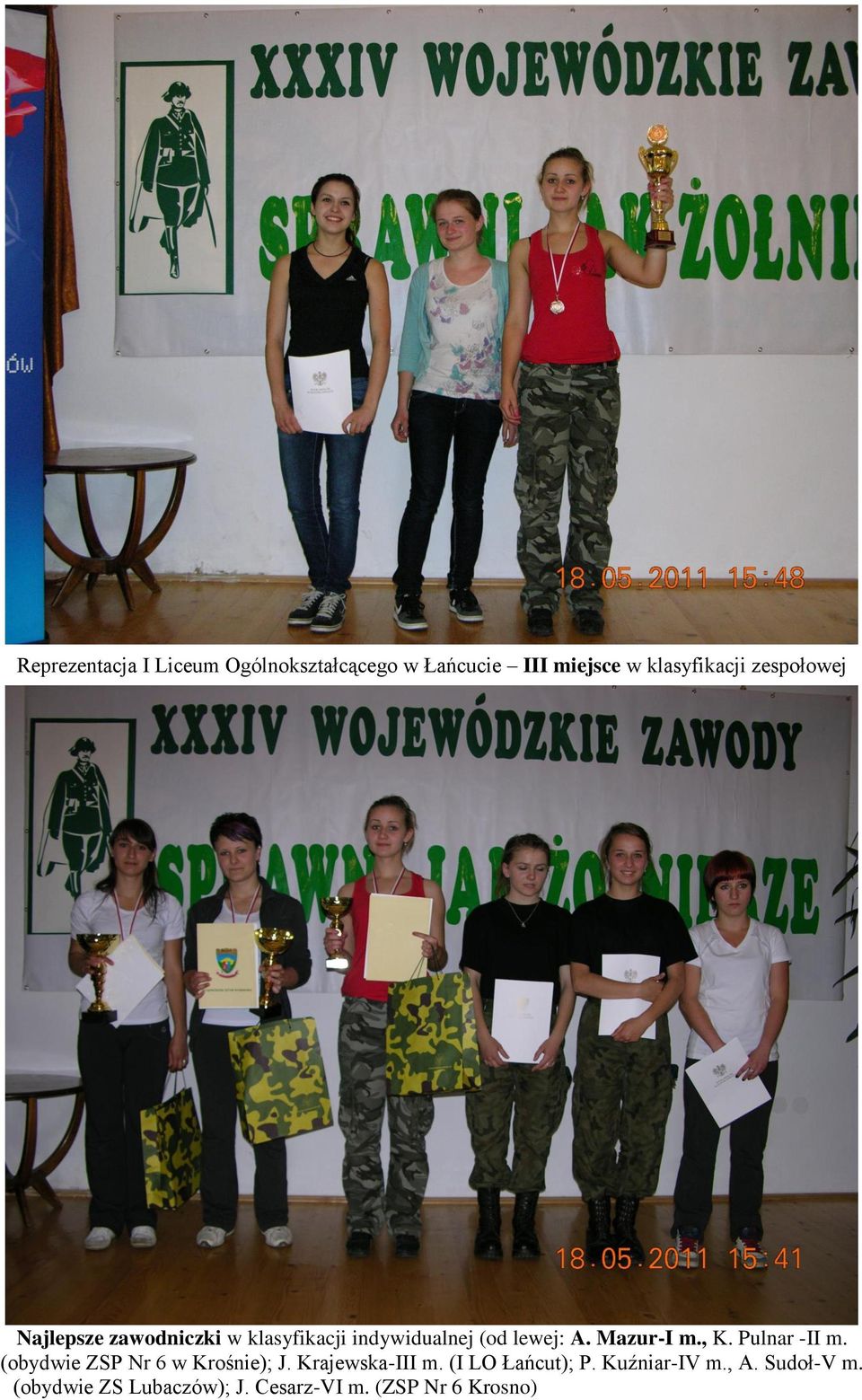 Mazur-I m., K. Pulnar -II m. (obydwie ZSP Nr 6 w Krośnie); J. Krajewska-III m.