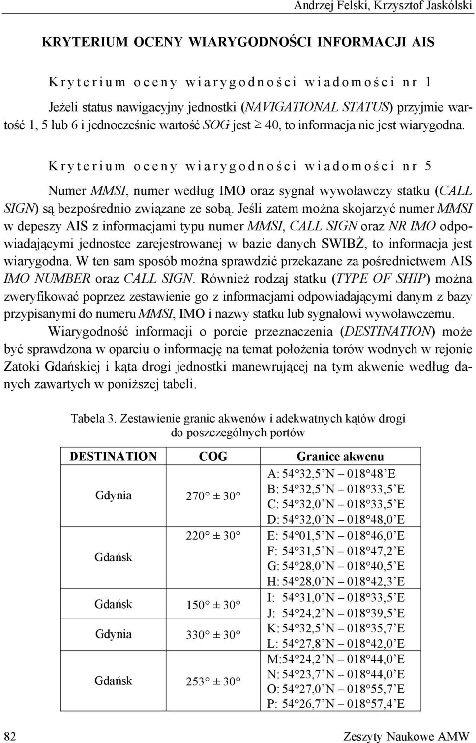 Kryterium oceny wiarygodnoś ci wiadomoś ci nr 5 Numer MMSI, numer według IMO oraz sygnał wywoławczy statku (CALL SIGN) są bezpośrednio związane ze sobą.