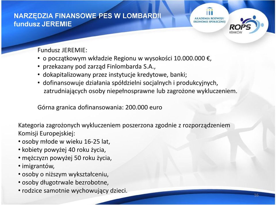 wykluczeniem. Górna granica dofinansowania: 200.