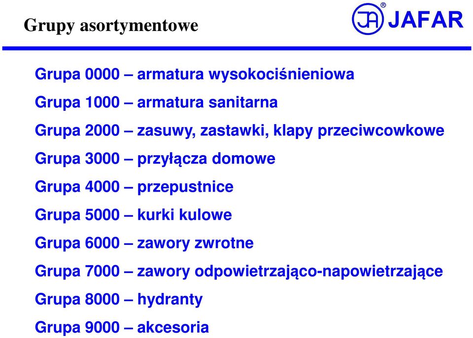 domowe Grupa 4000 przepustnice Grupa 5000 kurki kulowe Grupa 6000 zawory zwrotne