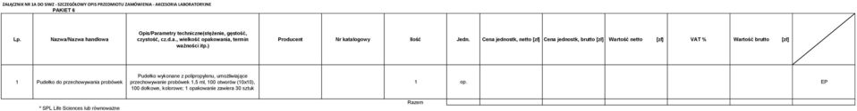 probówek 1,5 ml, 100 otworów (10x10), 100 dołkowe, kolorowe;