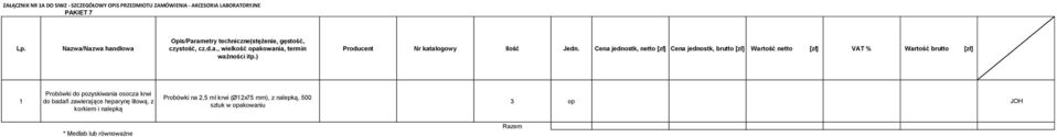 nalepką Probówki na 2,5 ml krwi (Ø12x75 mm), z