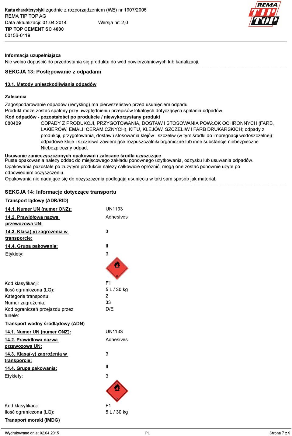 Produkt może zostać spalony przy uwzględnieniu przepisów lokalnych dotyczących spalania odpadów.