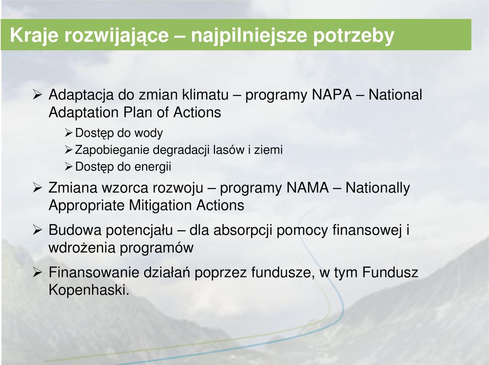 rozwoju programy NAMA Nationally Appropriate Mitigation Actions Budowa potencjału dla absorpcji