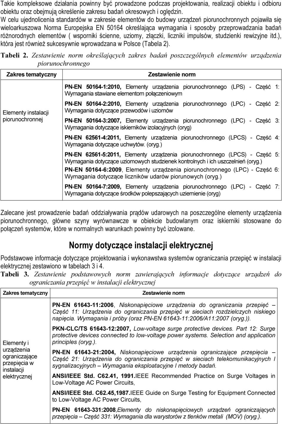 różnorodnych elementów ( wsporniki ścienne, uziomy, złączki, liczniki impulsów, studzienki rewizyjne itd.), która jest również sukcesywnie wprowadzana w Polsce (Tabela 2). Tabeli 2.