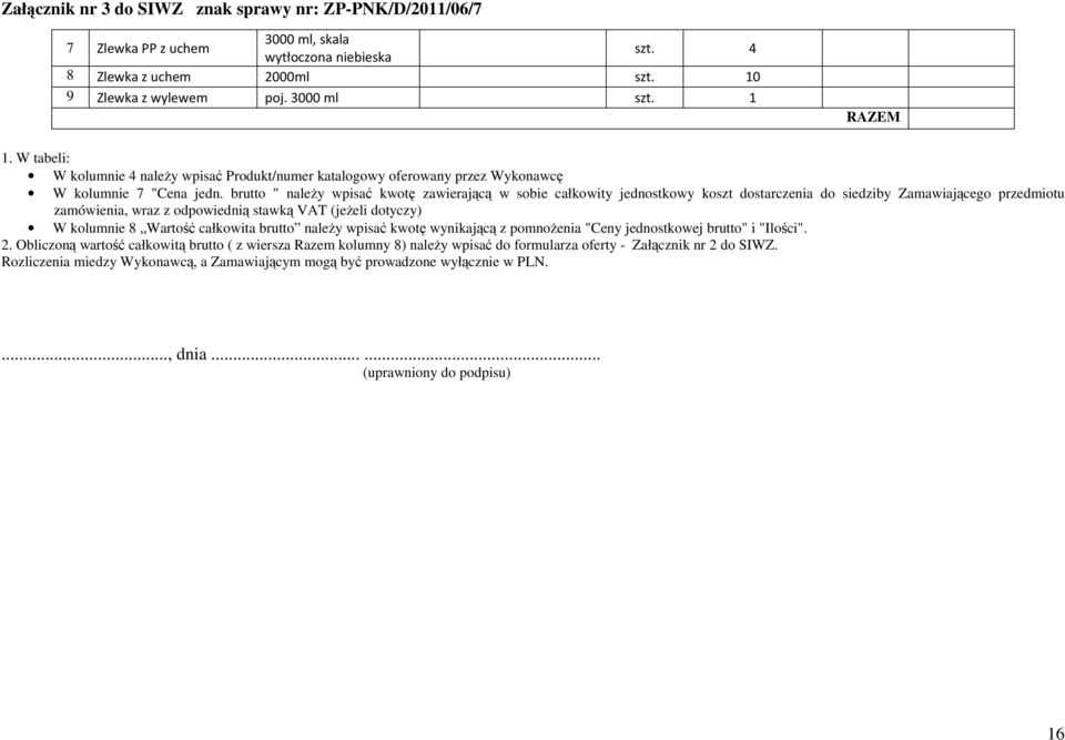 brutto " należy wpisać kwotę zawierającą w sobie całkowity jednostkowy koszt dostarczenia do siedziby Zamawiającego przedmiotu zamówienia, wraz z odpowiednią stawką VAT (jeżeli dotyczy) W kolumnie 8