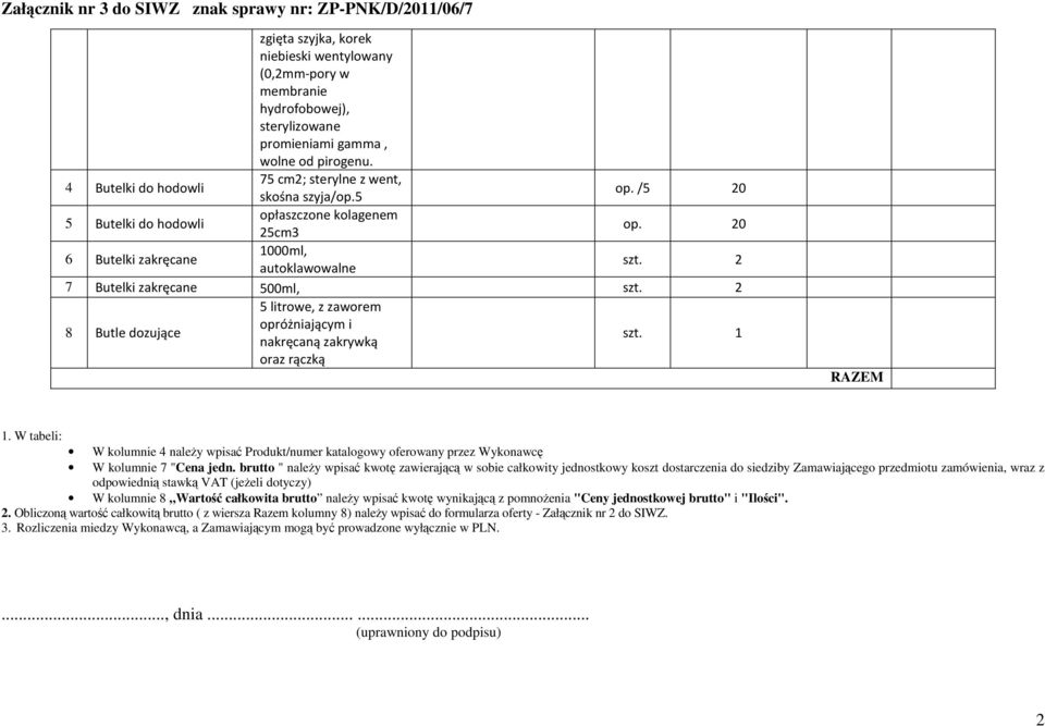 2 8 Butle dozujące 5 litrowe, z zaworem opróżniającym i nakręcaną zakrywką oraz rączką szt. 1 RAZEM 1.