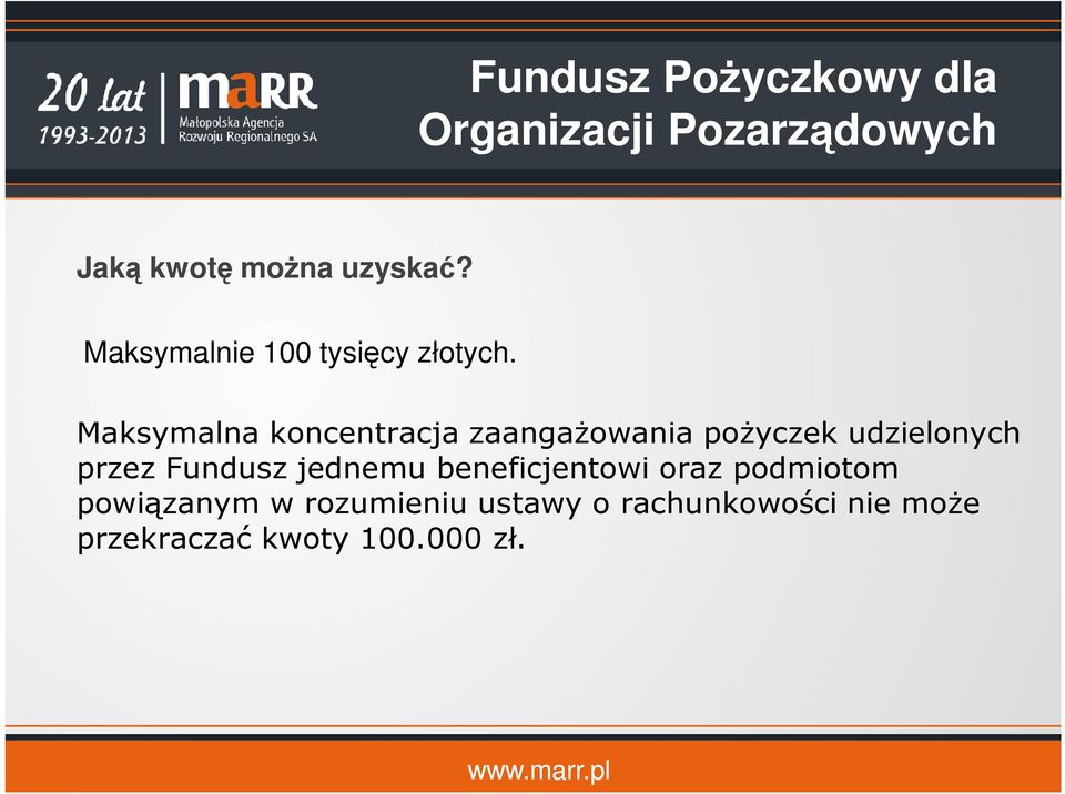 Maksymalna koncentracja zaangaŝowania poŝyczek udzielonych przez