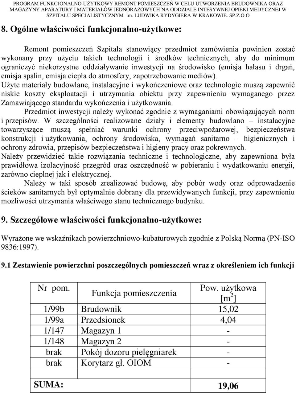 Użyte materiały budowlane, instalacyjne i wykończeniowe oraz technologie muszą zapewnić niskie koszty eksploatacji i utrzymania obiektu przy zapewnieniu wymaganego przez Zamawiającego standardu