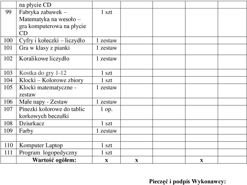 105 Klocki matematyczne - zestaw 106 Małe napy - Zestaw 107 Pinezki kolorowe do tablic 1 op.