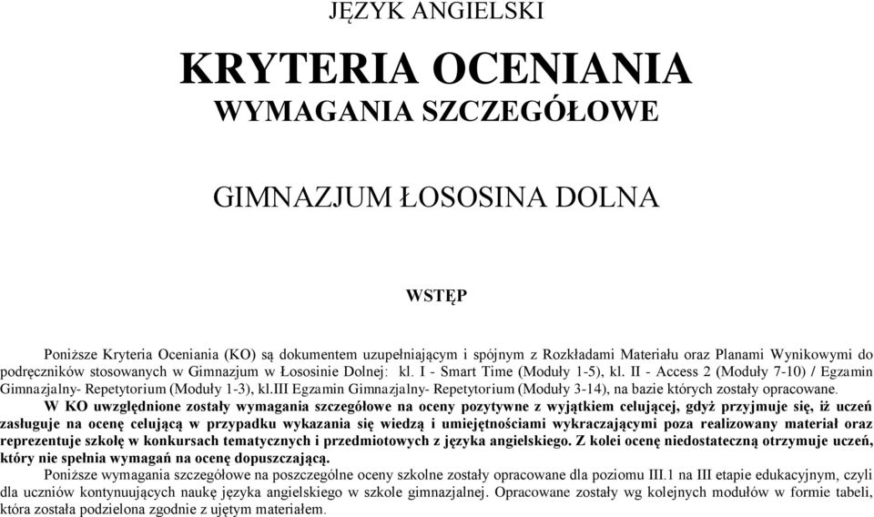 iii Egzamin Gimnazjalny- Repetytorium (Moduły 3-14), na bazie których zostały opracowane.