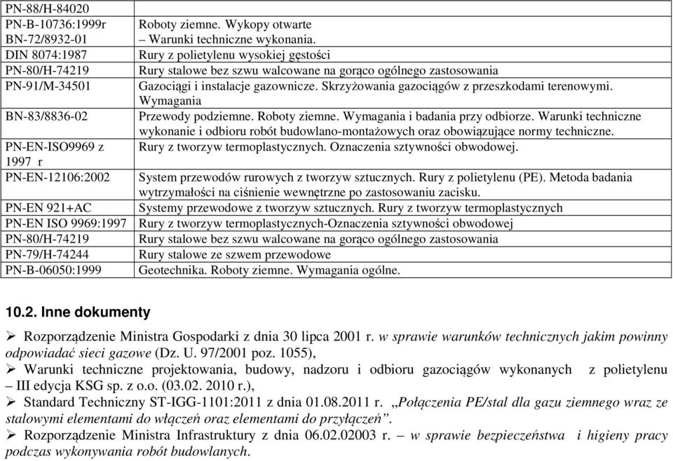 Skrzyżowania gazociągów z przeszkodami terenowymi. Wymagania BN-83/8836-02 Przewody podziemne. Roboty ziemne. Wymagania i badania przy odbiorze.