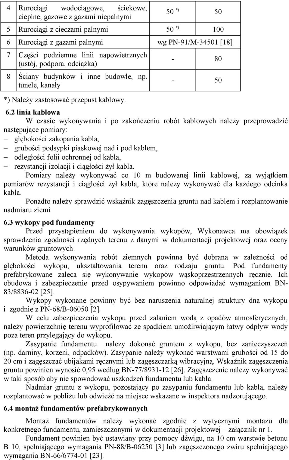 2 linia kablowa W czasie wykonywania i po zakończeniu robót kablowych należy przeprowadzić następujące pomiary: głębokości zakopania kabla, grubości podsypki piaskowej nad i pod kablem, odległości