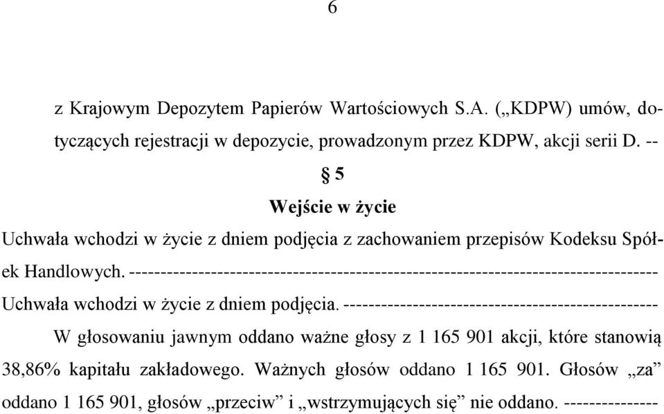 ------------------------------------------------------------------------------------ Uchwała wchodzi w życie z dniem podjęcia.