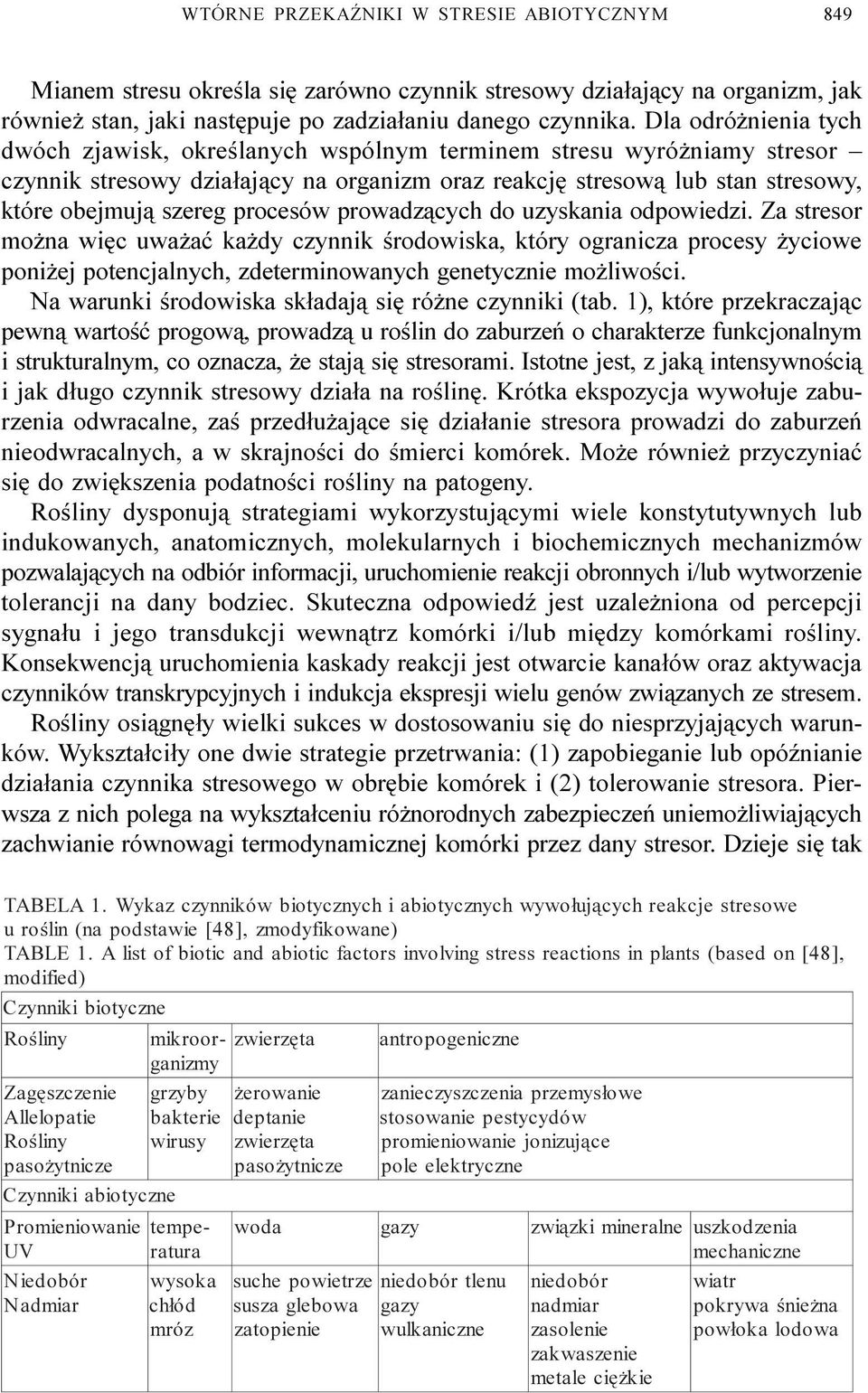 procesów prowadz¹cych do uzyskania odpowiedzi. Za stresor mo na wiêc uwa aæ ka dy czynnik œrodowiska, który ogranicza procesy yciowe poni ej potencjalnych, zdeterminowanych genetycznie mo liwoœci.