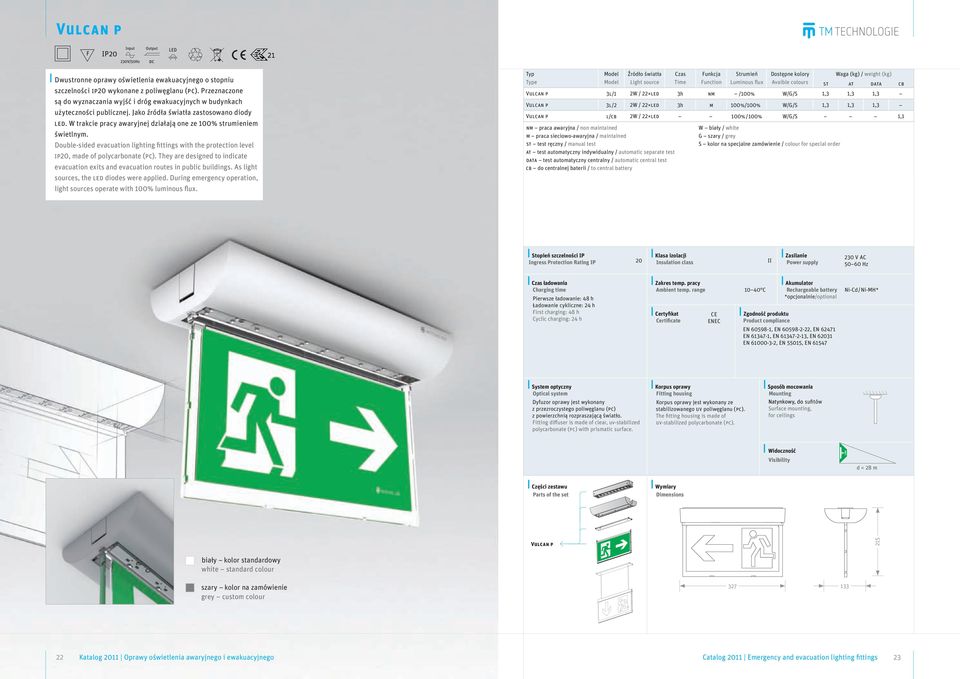 W trakcie pracy awaryjnej działają one ze 100% strumieniem świetlnym. Double-sided evacuation lighting fittings with the protection level ip20, made of polycarbonate (pc).