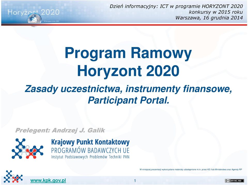 finansowe, Participant Portal. Prelegent: Andrzej J.