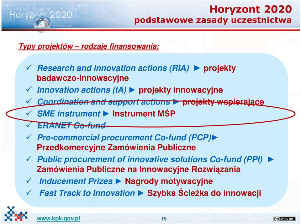 Instrument MŚP ERANET Co-fund Pre-commercial procurement Co-fund (PCP) Przedkomercyjne Zamówienia Publiczne Public procurement of innovative