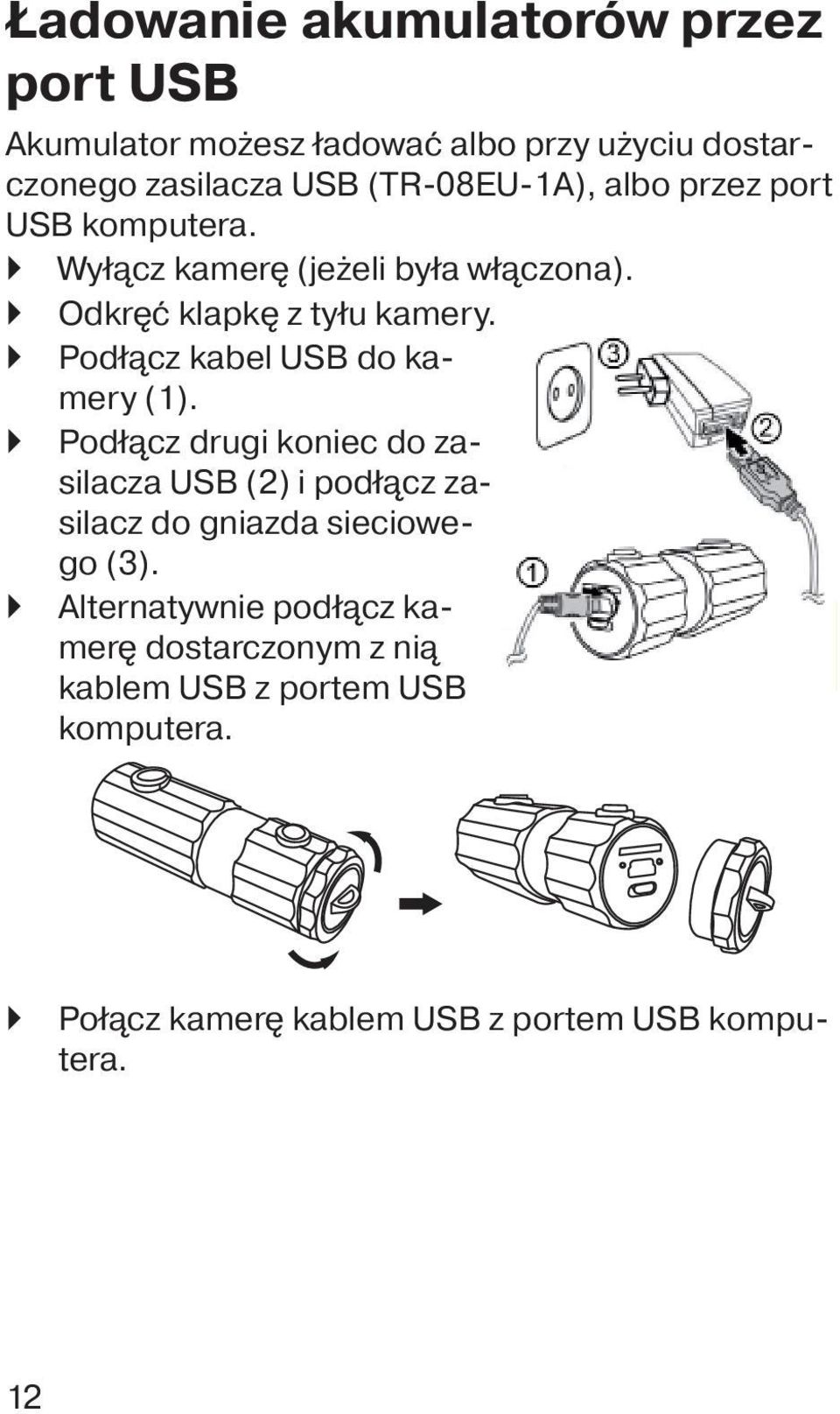 Podłącz kabel USB do kamery (1).