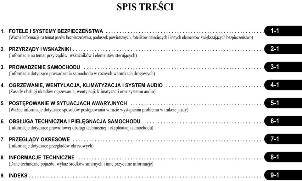 .................................................................. 3-1 (Informacje dotyczące prowadzenia samochodu w różnych warunkach drogowych) 4.