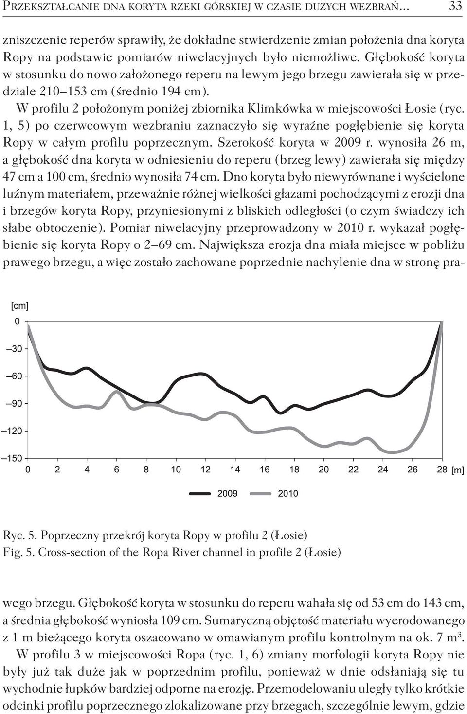 Głębokość koryta w stosunku do nowo założonego reperu na lewym jego brzegu zawierała się w przedziale 210 153 cm ( średnio 194 cm ).