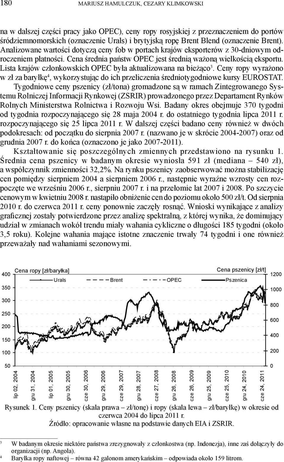 Lisa kraów członkowskich OPEC była akualizowana na bieżąco 3. Ceny ropy wyrażono w zł za baryłkę 4, wykorzysuąc do ich przeliczenia średnioygodniowe kursy EUROSTAT.