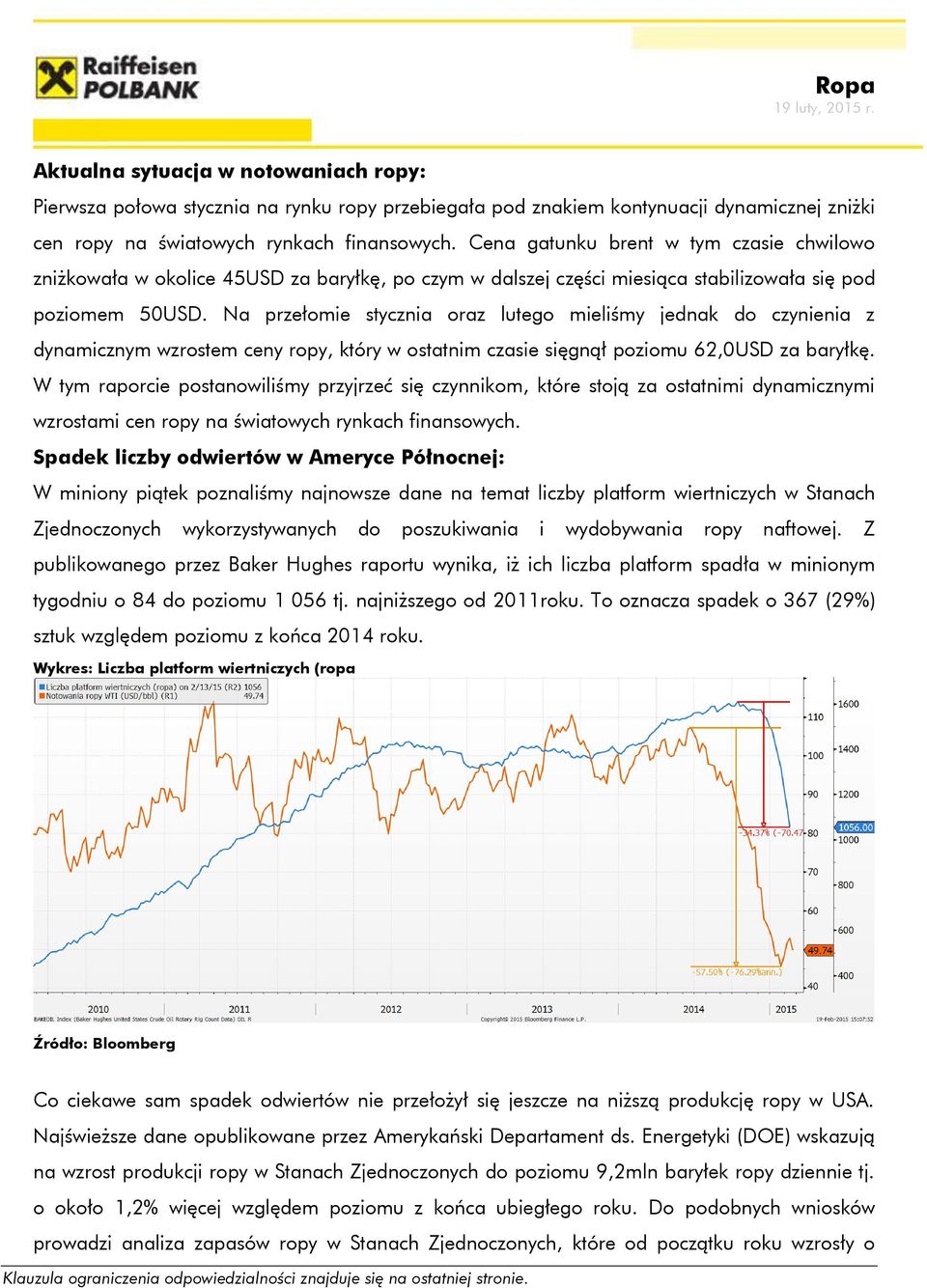 Na przełomie stycznia oraz lutego mieliśmy jednak do czynienia z dynamicznym wzrostem ceny ropy, który w ostatnim czasie sięgnął poziomu 62,0USD za baryłkę.