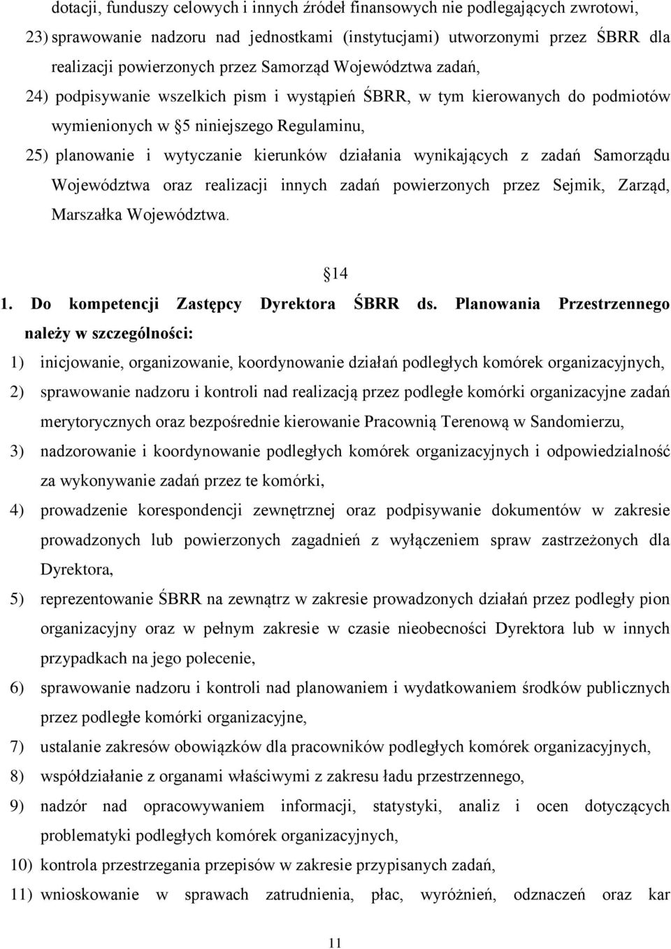 wynikających z zadań Samorządu Województwa oraz realizacji innych zadań powierzonych przez Sejmik, Zarząd, Marszałka Województwa. 14 1. Do kompetencji Zastępcy Dyrektora ŚBRR ds.