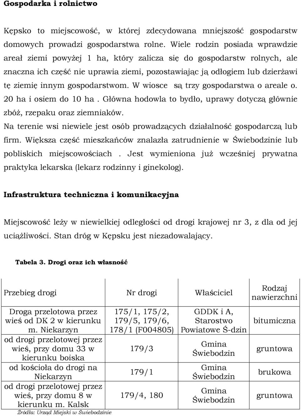 gospodarstwom. W wiosce są trzy gospodarstwa o areale o. 20 ha i osiem do 10 ha. Główna hodowla to bydło, uprawy dotyczą głównie zbóŝ, rzepaku oraz ziemniaków.