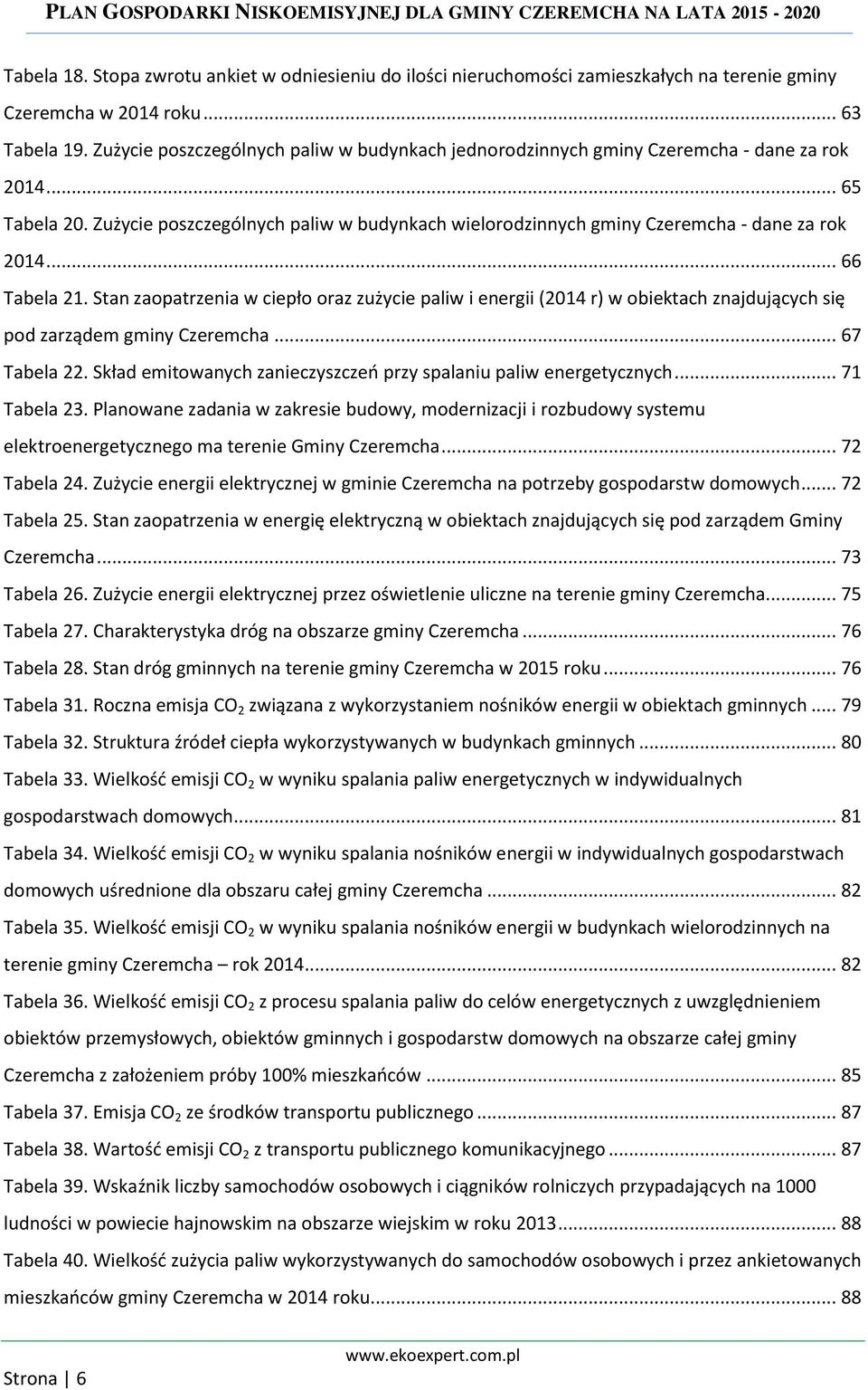 Zużycie poszczególnych paliw w budynkach wielorodzinnych gminy Czeremcha - dane za rok 2014... 66 Tabela 21.