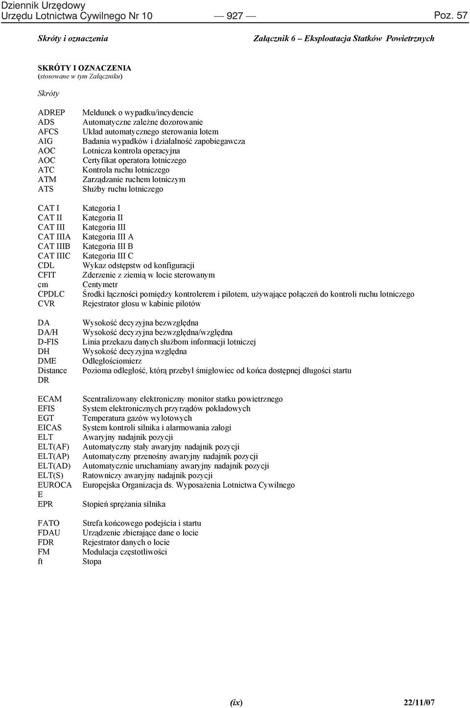 D-FIS DH DME Distance DR ECAM EFIS EGT EICAS ELT ELT(AF) ELT(AP) ELT(AD) ELT(S) EUROCA E EPR FATO FDAU FDR FM ft Meldunek o wypadku/incydencie Automatyczne zale ne dozorowanie Uk ad automatycznego