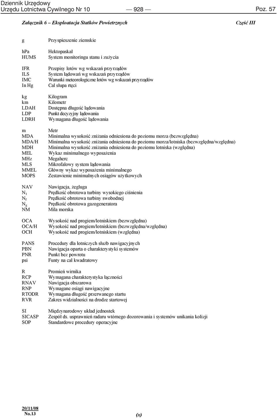 Przyspieszenie ziemskie Hektopaskal System monitoringu stanu i zu ycia Przepisy lotów wg wskaza przyrz dów System l dowa wg wskaza przyrz dów Warunki meteorologiczne lotów wg wskaza przyrz dów Cal s