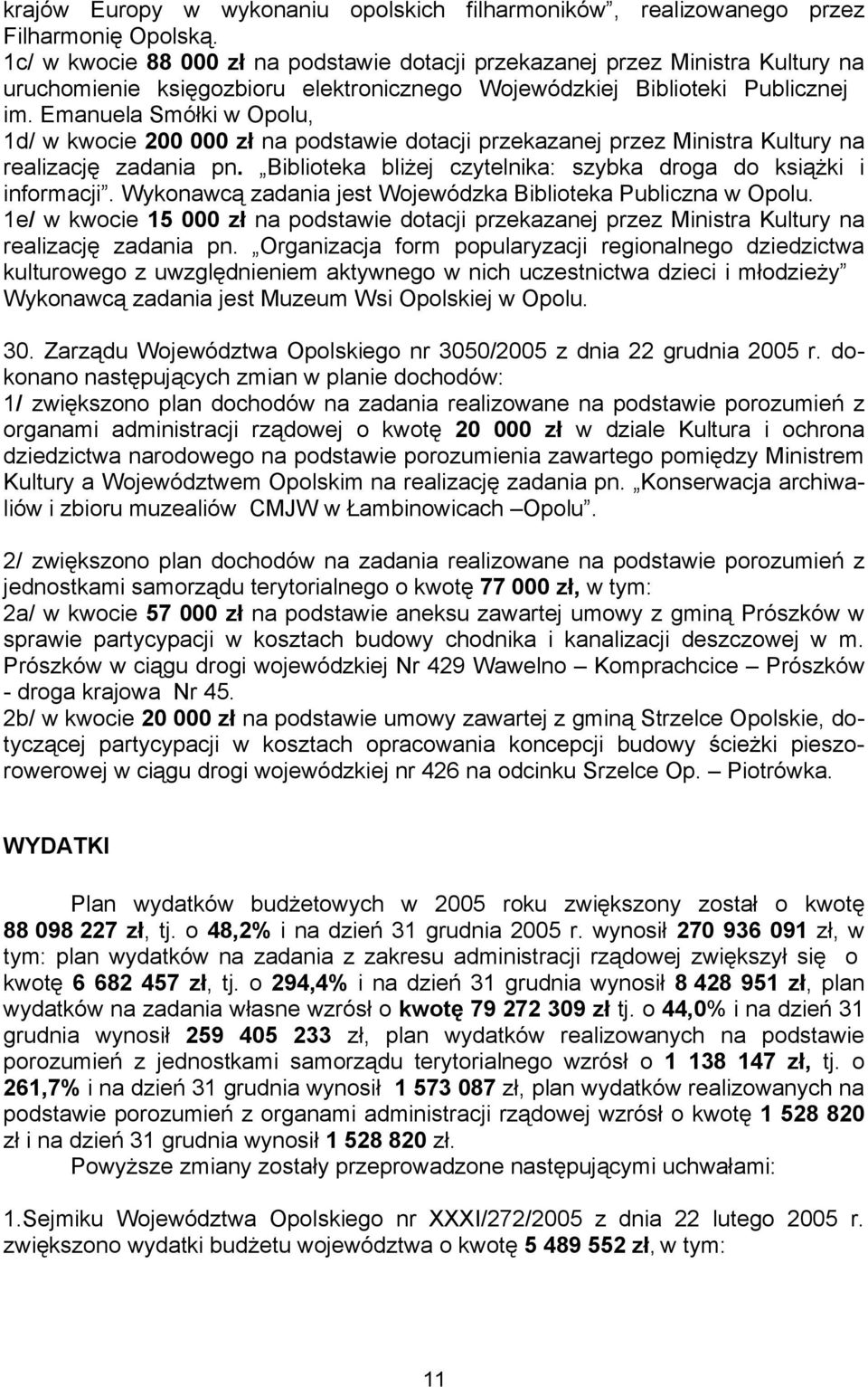 Emanuela Smółki w Opolu, 1d/ w kwocie 200 000 zł na podstawie dotacji przekazanej przez Ministra Kultury na realizację zadania pn. Biblioteka bliżej czytelnika: szybka droga do książki i informacji.