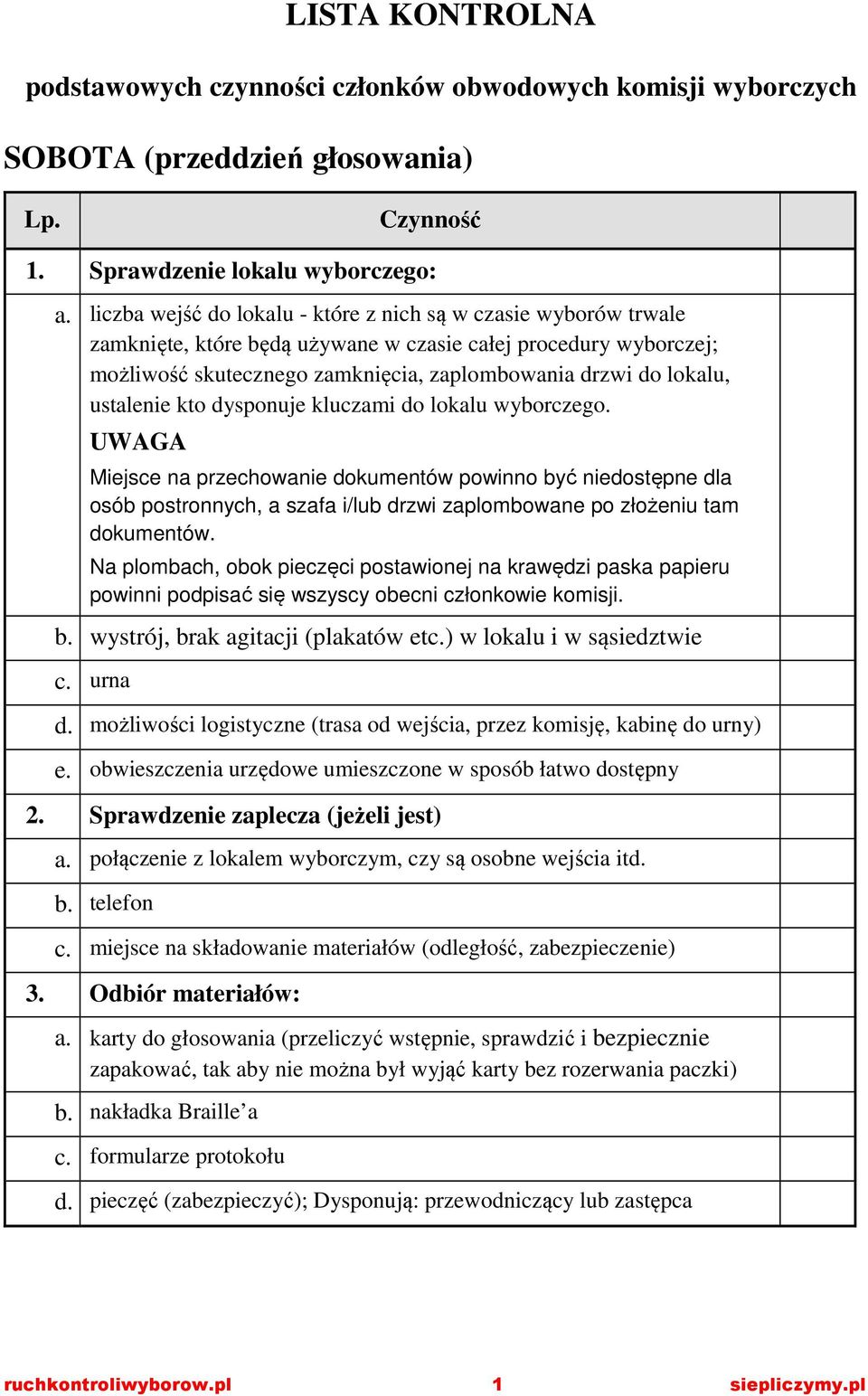 ustalenie kto dysponuje kluczami do lokalu wyborczego.