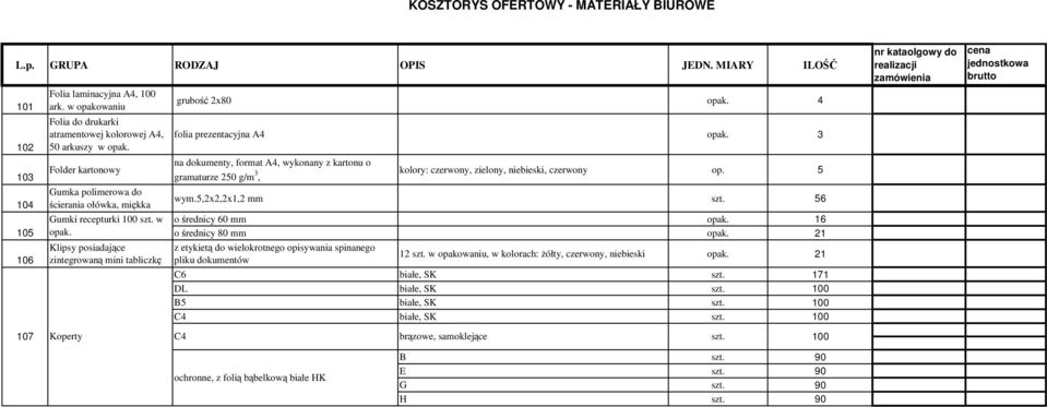 4 folia prezentacyjna A4 opak. 3 na dokumenty, format A4, wykonany z kartonu o gramaturze 250 g/m 3, kolory: czerwony, zielony, niebieski, czerwony op. 5 wym.5,2x2,2x1,2 mm szt.